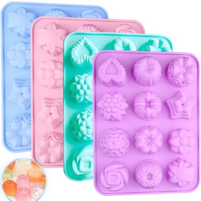 4 Pcs Flower Silicone Soap Molds-12 Cavities for Soap Making, Bath Bombs, Shower