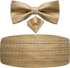 Mens Cummerbund and Bow Tie Set Paisley Floral Pretied Bowties for Men Pocket Sq