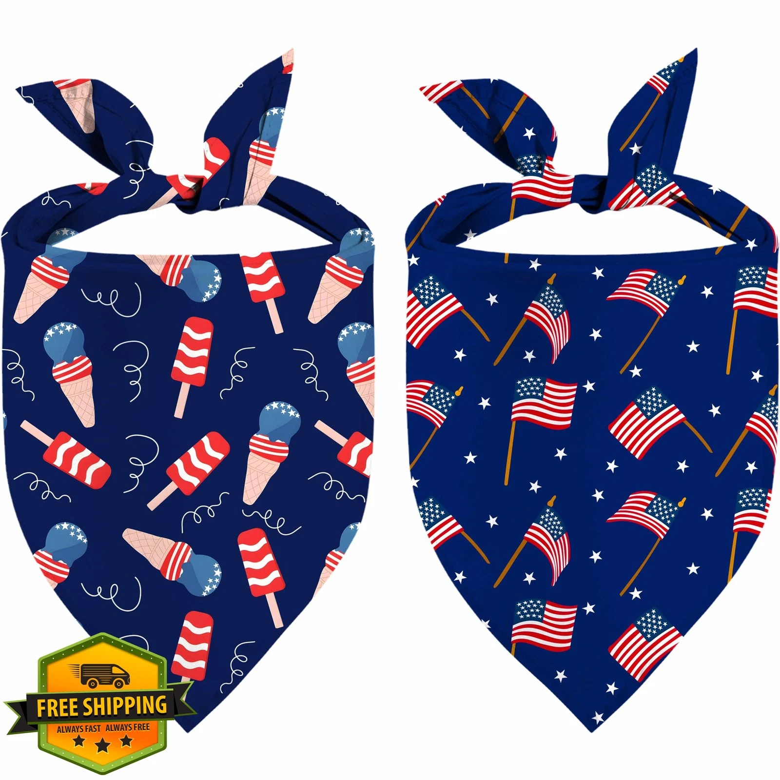 4th July Dog Bandanas 2pk Patriotic American Flag Holiday Party Triangle Bibs