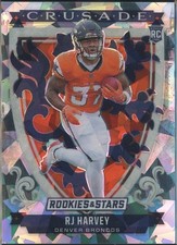 2025 Panini Rookies & Stars Crusade Ice Prizm RJ HARVEY RC Broncos /22