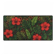 Desk Mat, Tropical Foliage Animal Print Cheetah Flowers, Desk Pad Free Shipping