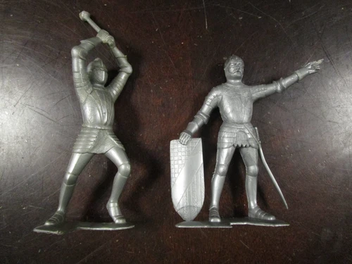 2 Vintage Marx 6" medieval silver figures