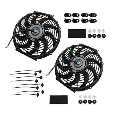 2 X 12" Universal Slim Fan Push Pull Electric Radiator Cooling Fan 12V Mount Kit - Image 1 of 4