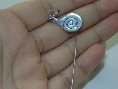 925 Vintage Estate Beautiful Sterling Silver Long Bar Snail Pin Hat Pin