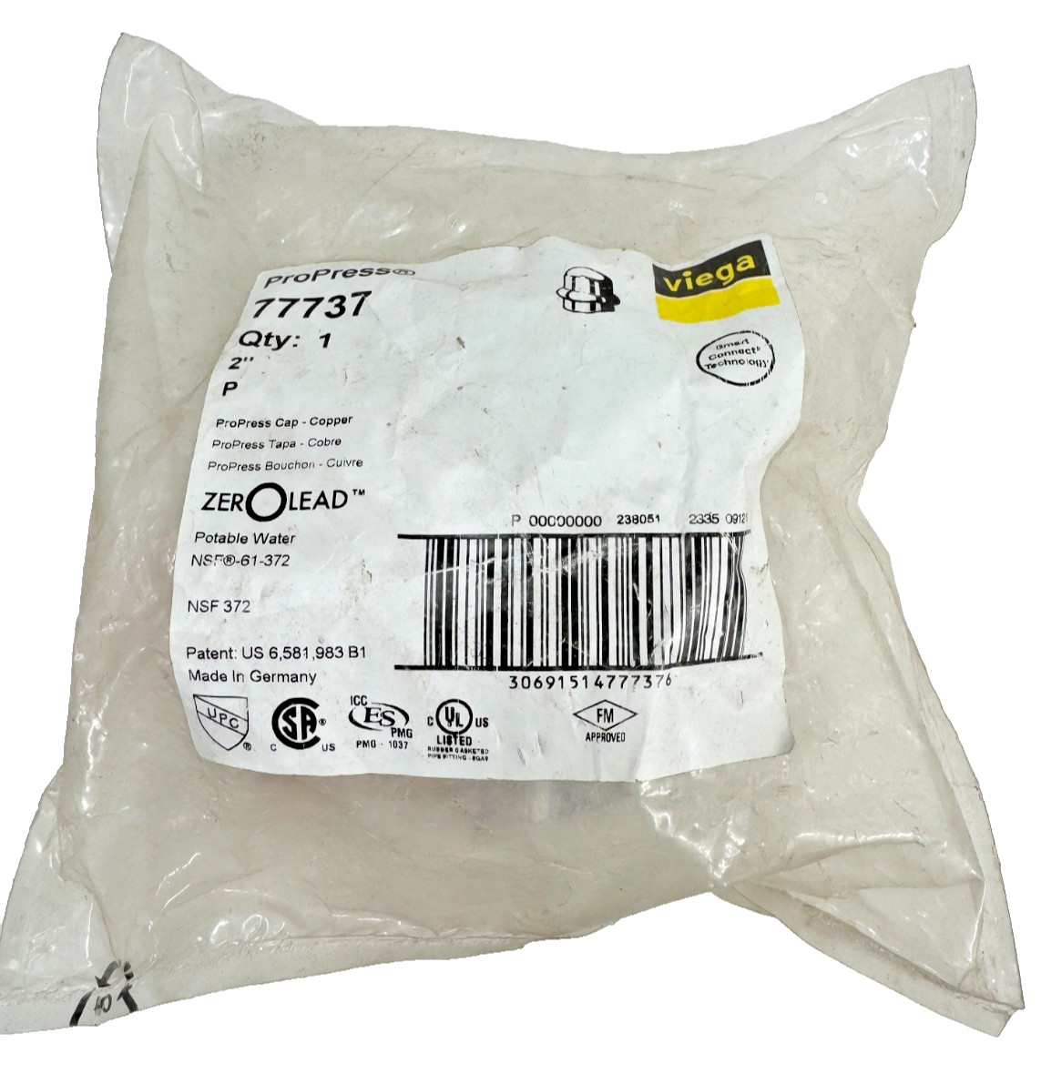 VIEGA 77737 ProPress 2" Cap (P) Copper Press Fitting *NO LEAD*