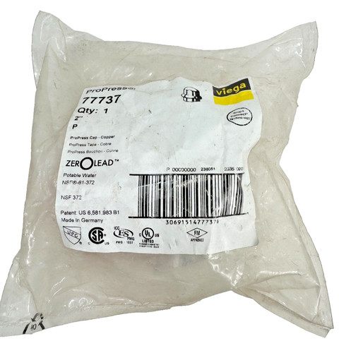 VIEGA 77737 ProPress 2" Cap (P) Copper Press Fitting *NO LEAD*