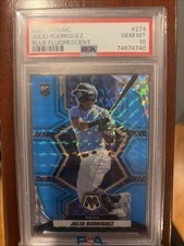 2022 Mosaic Julio Rodriguez Blue Fluorescent/15 Psa 10 Pop 1