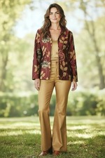 Coldwater Creek Red Brocade Tapestry Floral Button Jacket L Jacquard Blazer Coat