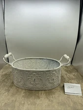 White Distressed/Antiqued Tin Basket with Handles Home Decor 13”X 8”X 4”