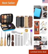 Leather Sewing Kit, Leather Stitching Kit with Sewing Awl, Needles, Waxed Thr...