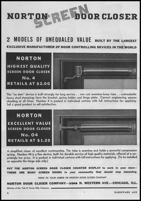 1936 Norton Door Closer Co Chicago Illinois Screen Door Closers Vintage Print Ad