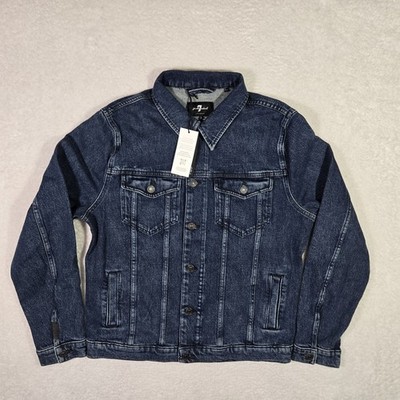 7 for all Mankind Mens Small Denim Trucker Perfect Jacket Dark Flash Blue S