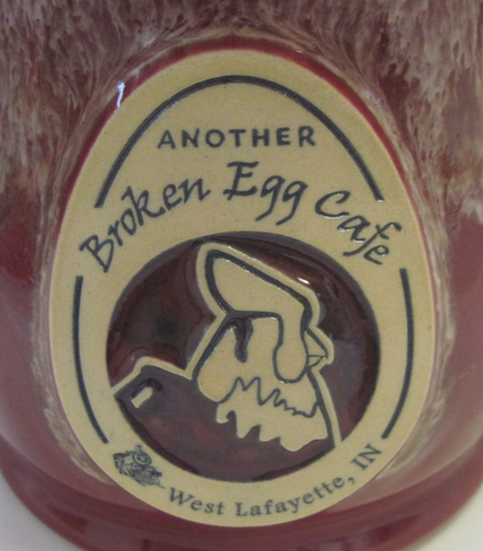Deneen Pottery Coffee Mug ANOTHER BROKEN EGG CAFE Maroon Drip West Lafayette IN - Picture 4 of 8