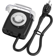 Outdoor 24-Hour Mechanical Timer, Waterproof, 15A, Ideal for Pool Pump