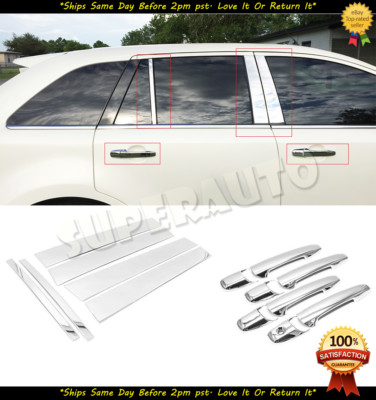 For 2007-2010 Ford Edge Polished 6pcs Door Pillar Trims+8pcs Chrome Handle Cover