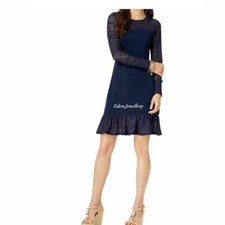 US$110 MICHAEL KORS Flounce Lace Navy Dress MF88YAU9NC US L New with Tag SALE