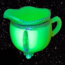 EAPG CUSTARD ENAMELED GEORGIA GEM vaseline gold bead pitcher TARENTUM ca 1900