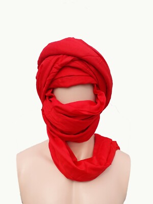 Foulard touareg rouge fait main, long turban berbère tribal