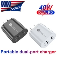 40W USB C Wall Charger 2-Port Block Type C Fast Charging Cube Brick Box PD+QC3.0