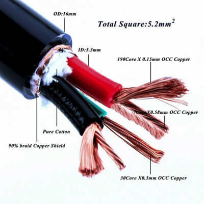 1M 10 AWG OCC Single  Copper AC Power Cord 5.2sq Hi-end Audio Bulk Cable
