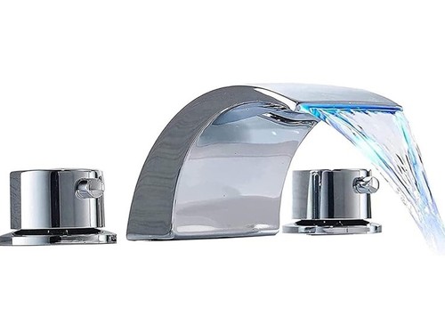 Homevacious LED Wasserfall Gebürstet Chrom Badezimmer Wasserhahn 2 Griff für Waschbecken - Bild 1 von 5