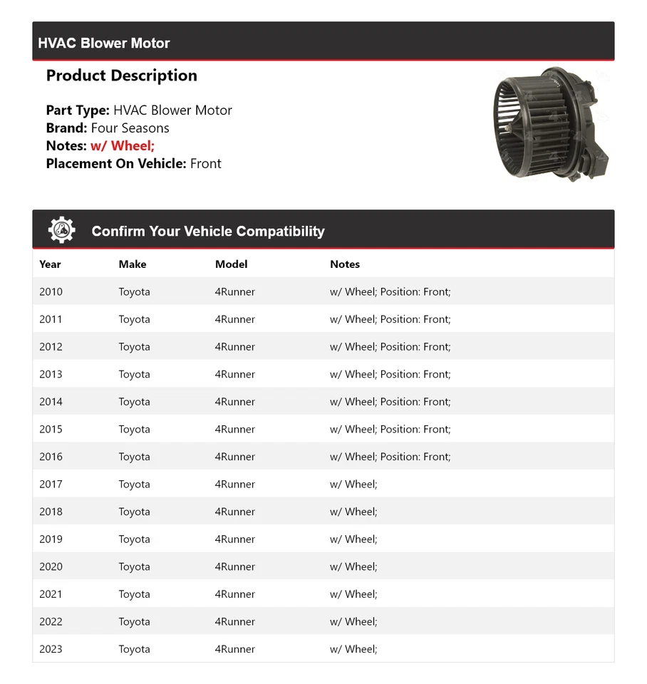 Motor soplador de climatización para Toyota 4Runner 2010-2023 4 estaciones 2011 2012 2013 2014 Foto 2 de 4