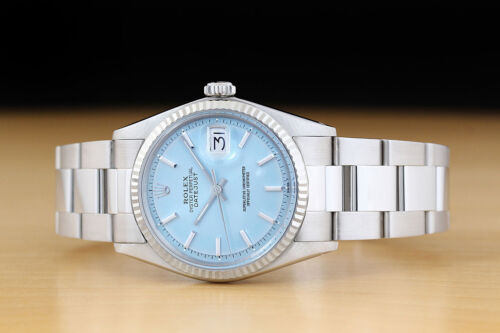 Rolex Hombre Datejust Azul Hielo Esfera 18K Blanco Acero Oro Reloj W/ Ostra Band - Imagen 3 de 9