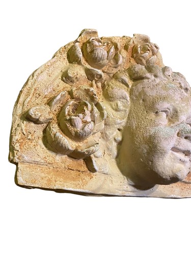 Weathered Unusual 3d Vintage Concrete Cherub Roses Flower Garden Wall Statue - Picture 2 of 12