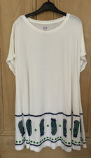 Uniqlo Anna Sui Tunic Top Size L White Green Blue Border Cotton Modal