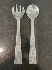 Modern Pebble Pewter Salad Server Set Fork And Spoon