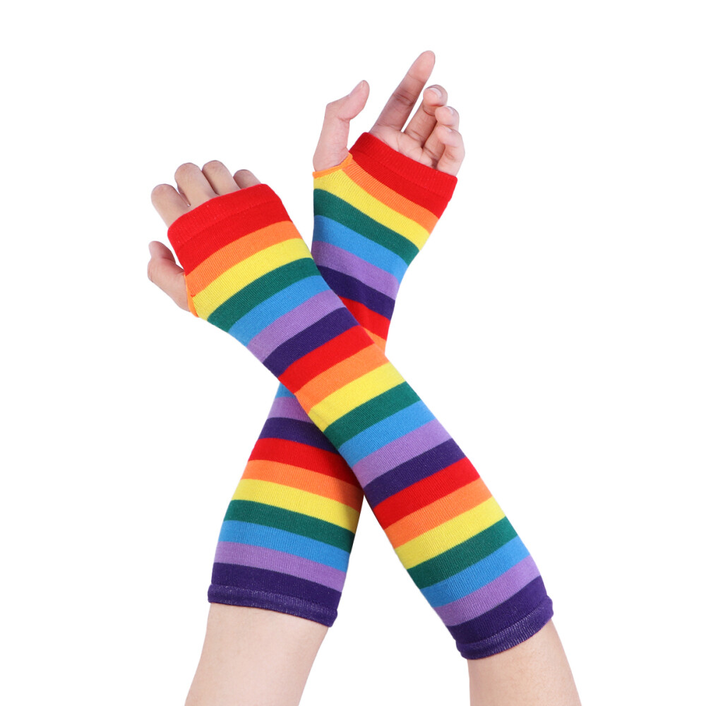 Arm Warmers Women Striped Child Cute Fingerless Gloves for