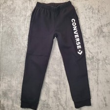 CONVERSE Boys Graphic Tracksuit Trousers Joggers 12-13 Years Large Black AX05