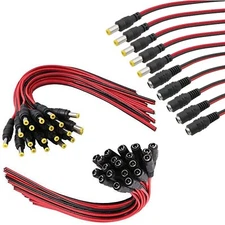 10 Pairs Connectors for CCTV Security Camera, DC Power Pigtail Cable, 12V 5A DC 