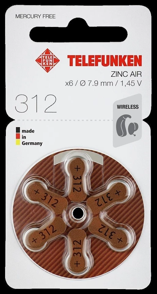 TELEFUNKEN BY HÖREX Telefunken Hörgeräte Batterien Größe 312er (60 Stück)