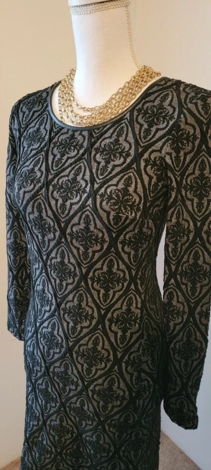 INC Womens Black Long Sleeve Stretchy Textured Bodycon Sheath Dress PP - Image 2 of 4