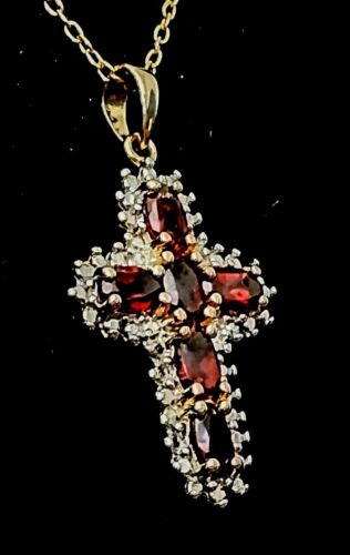 victorian antique red garnet cross necklace 925 Go