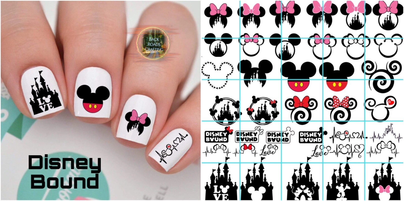 Disney Bound Waterslide Nail Art Decals Set of 50 with Instructions and Bonus