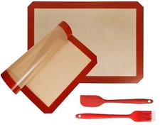 non-stick silicon baking half sheet mats bundle with brush and spatula 