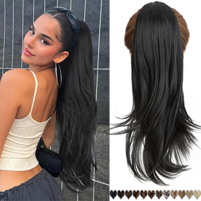 Lang Natürliche Ponytail Haarteil Clip In Haarverlängerung Pferdeschwanz Wellig