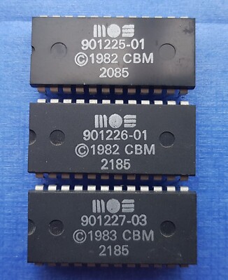 MOS 901225-01/901226-01/901227-03 ROM set Chips for COMMODORE 64 in ESD box.