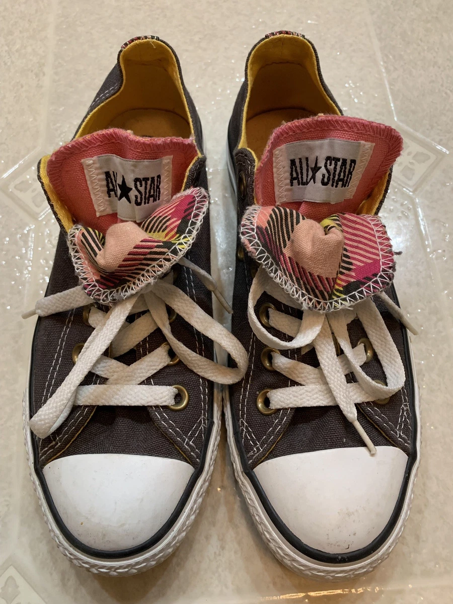 Women s Converse All Star Grey Two tongue Pink Plaid Size 7 Pre Owned