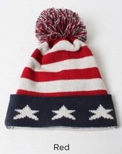 Cuffed Americana Beanie With Oversize Pom Pom Soft Ski Hat Cap Red High Quality