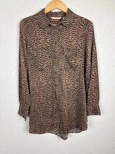 Soft Surroundings 100% Silk Womens Button Up Top Size Small Leopard Cheetah Work