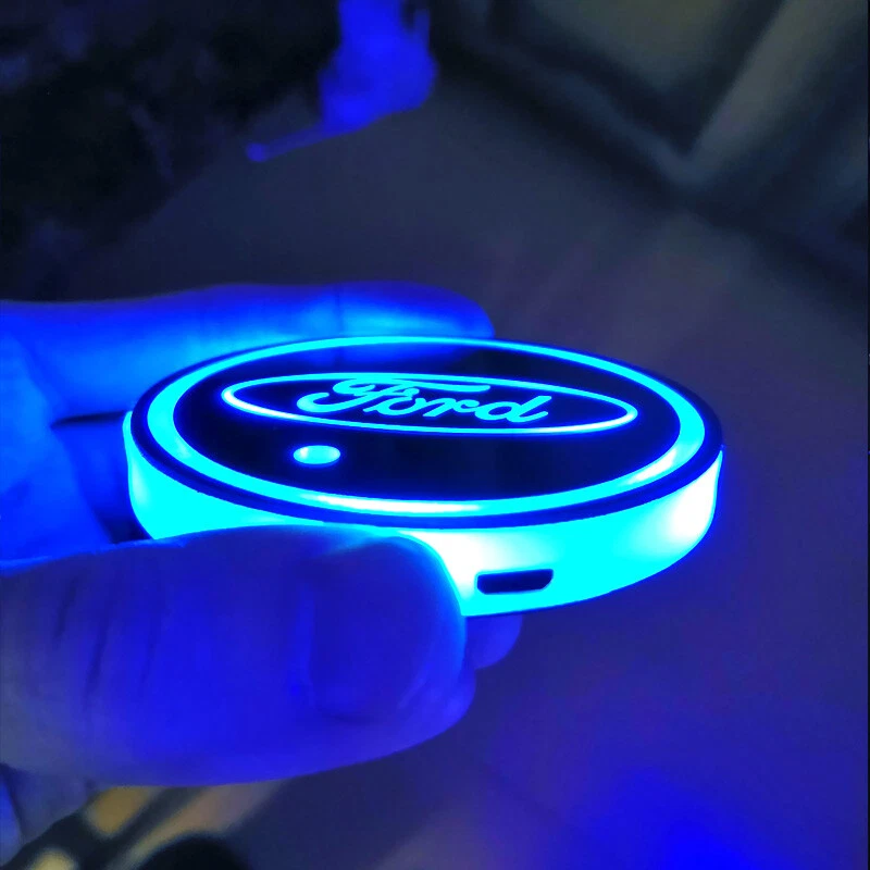 2x Kit de luces de atmósfera ambiental insertar posavasos LED USB para automóvil para Ford Foto 3 de 4