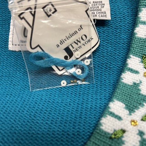 Rare Storybook Knits Sweater Cardigan Stork Lilypad Blue HSN Womens Size XS - Picture 6 of 11