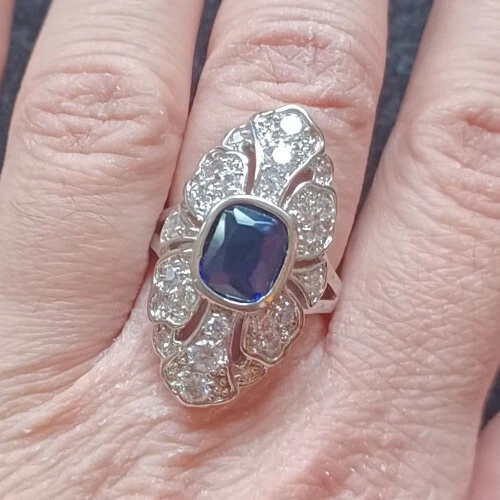 ¡NUEVO! Anillo QVC Nolan Miller Tallas 5 y 7 Azul Oscuro Zafiro Cristal Austri Rodio Foto 3 de 4