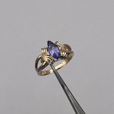 14k Yellow Gold Marquise Tanzanite and Round Diamond Ring Size 8