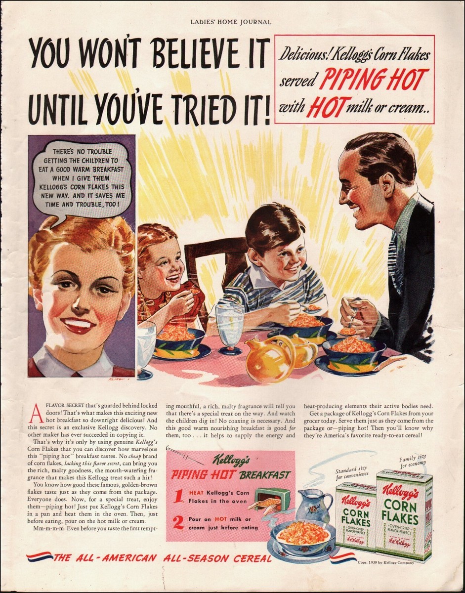Kellogg's Corn Flakes ヴィンテージ広告　額装 1939 Vintage ad Kellogg[s Corn Flakes Breakfast meal Cereal Art