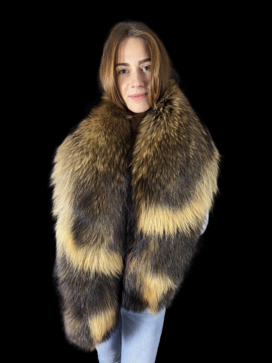 Finn Raccoon Fur Stole Royal Saga Furs Natural Fur Collar 70  display picture 3