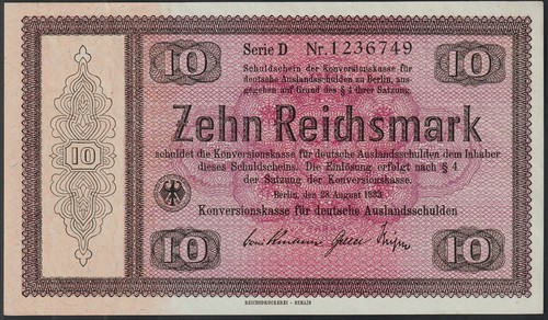 Deutschland Umwandlung Banknote 10 Reichsmark 1933 Wahl ca. unc 55 Pick#200